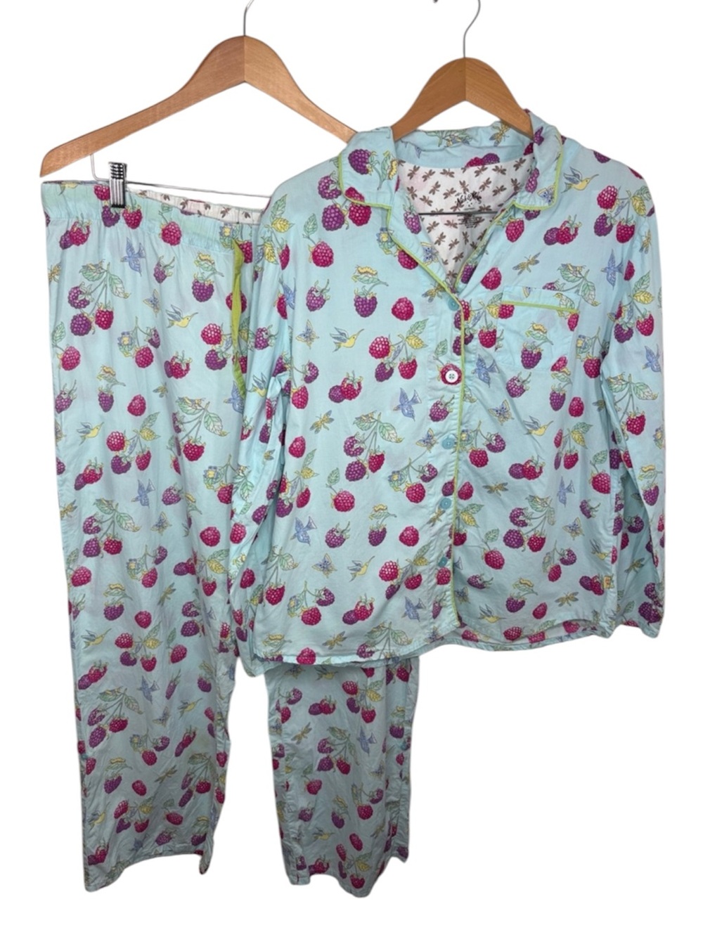 Nick & Nora Blue Raspberry Butterfly 2 Piece Pajama Set Women Size XL